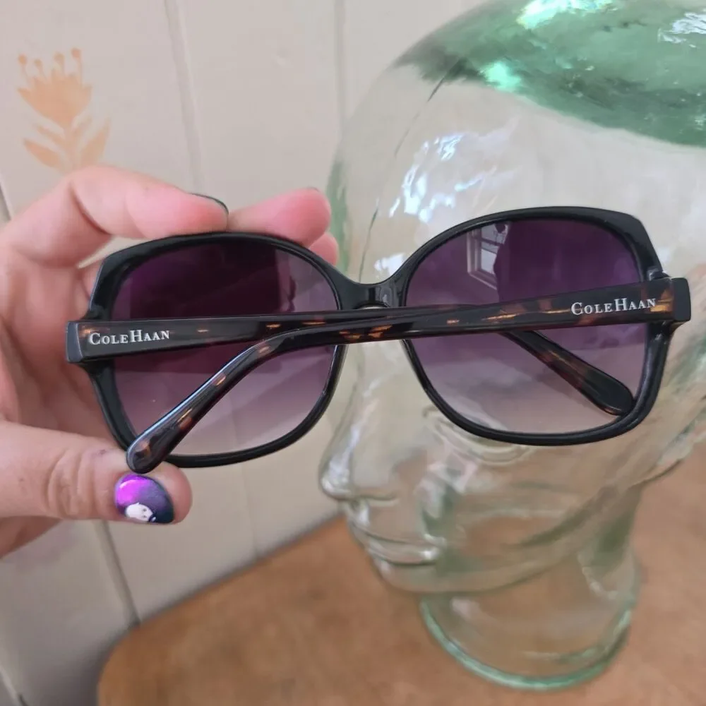 Oversized Butterfly Cole Haan Sunglasses C6080 Black Frame Purple Tint Lenses